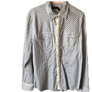𝅺SMASH Long Sleeve Shirt Size Large Striped Collared Pearl Snaps Pockets